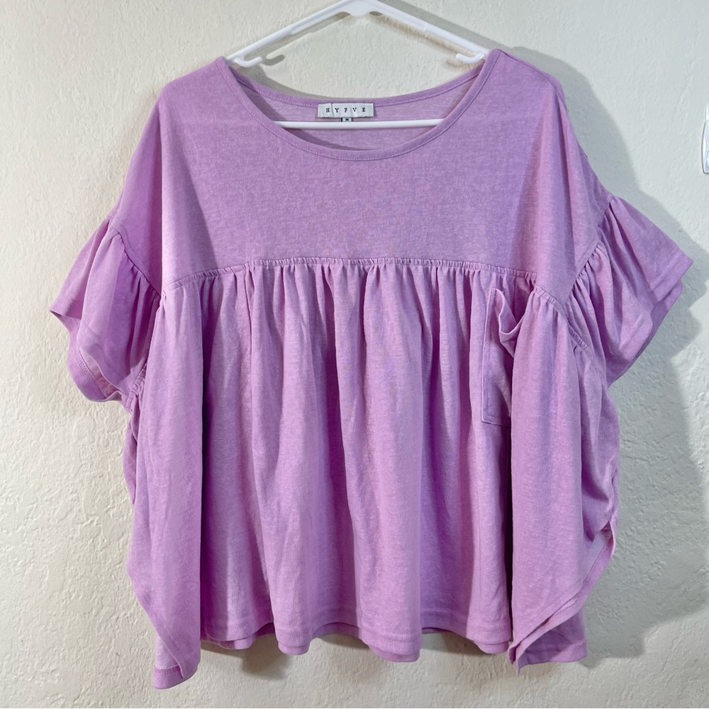 HYFVE Lavender Ruffle Sleeve Babydoll Top